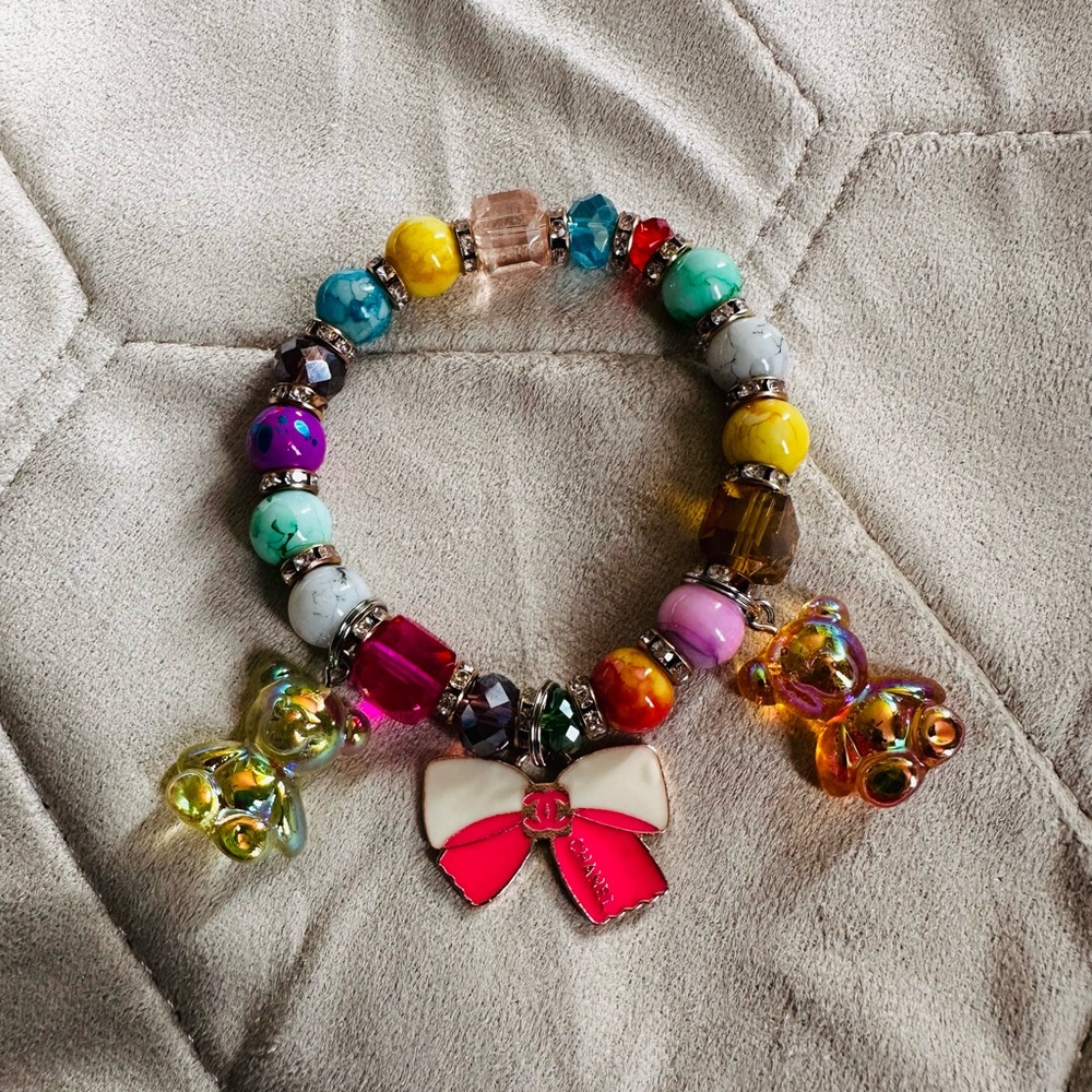 Colorful Beaded Bracelet with Bow Charm